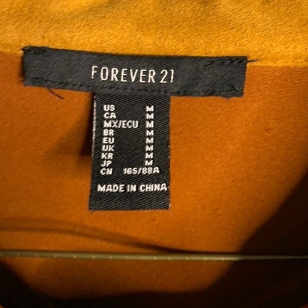 Forever 21 Mustard Yellow Faux Suede Fringe Western Shirt Medium - Picture 4 of 6